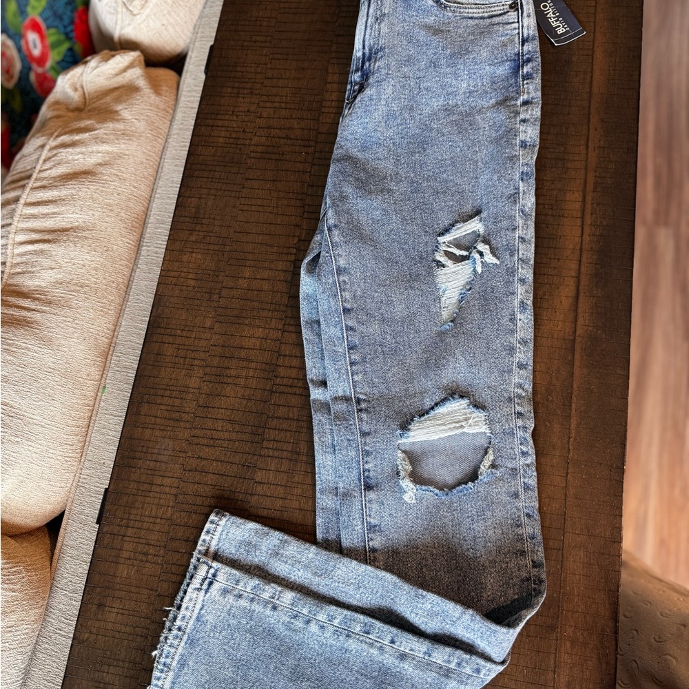 Buffalo David Bitton High Rise Distressed Jeans - Light Blue